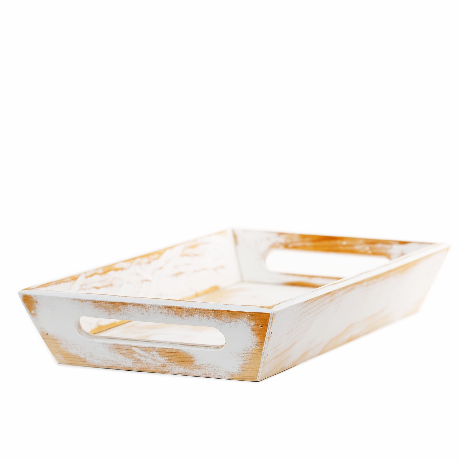 15" Organic Whitewash and Natural Distressed Wood Tray