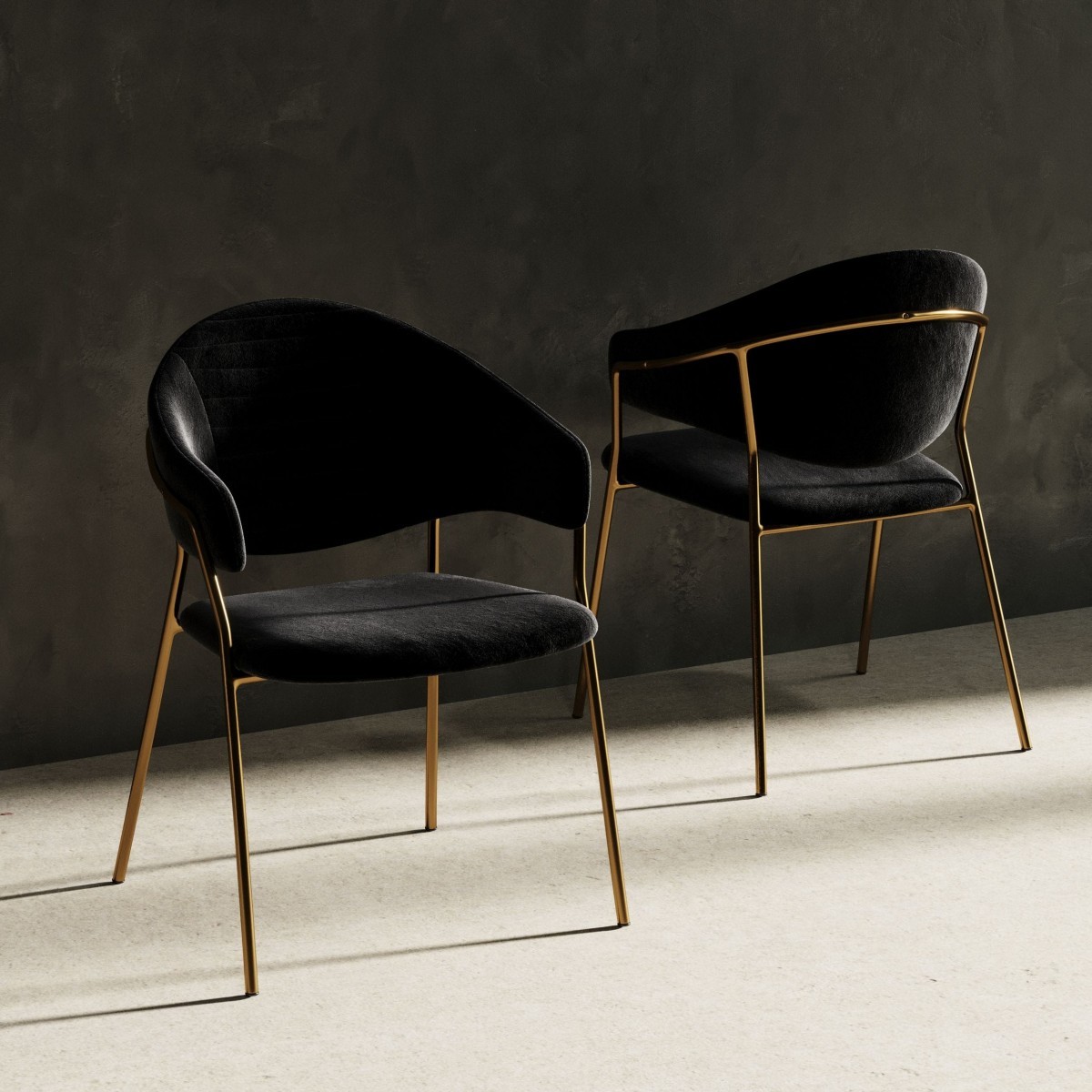 Set of Two Black Gold Velvet Modern Dining Chairs