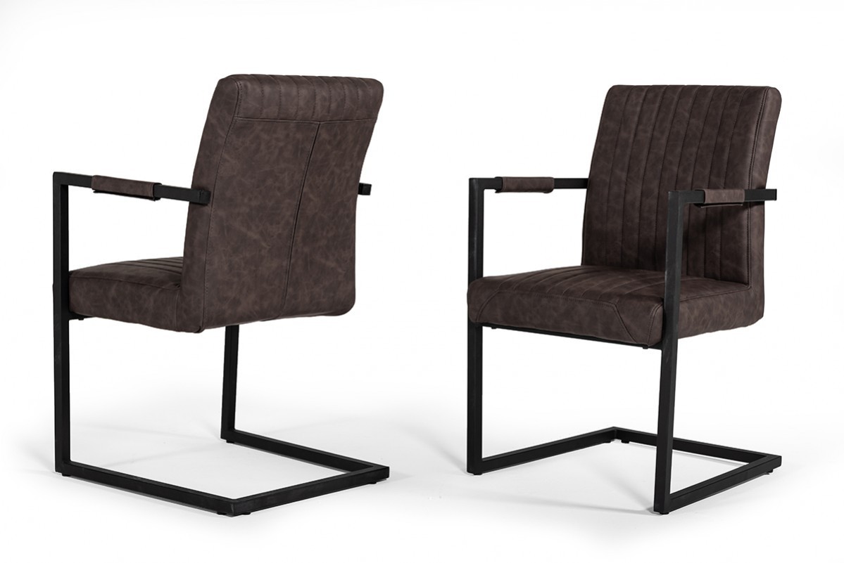 Set of Two Brown Faux Leather Dining Chairs