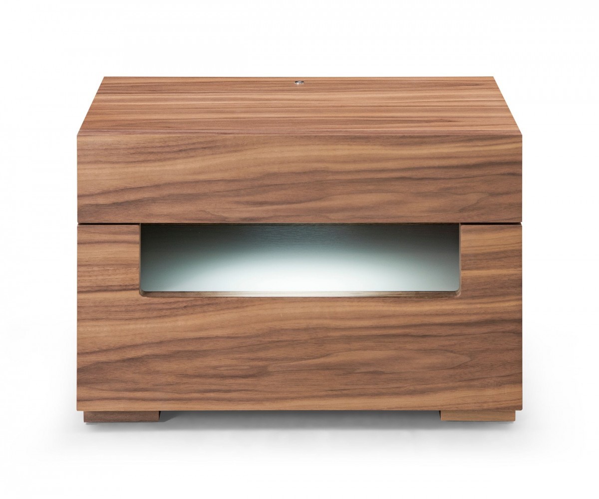 Dazzling contemporary LED Walnut Nightstand with Two Drawers