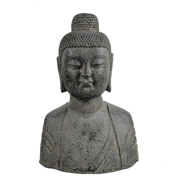 18" Classic Charcoal Budha Head Indoor Outdoor Statue