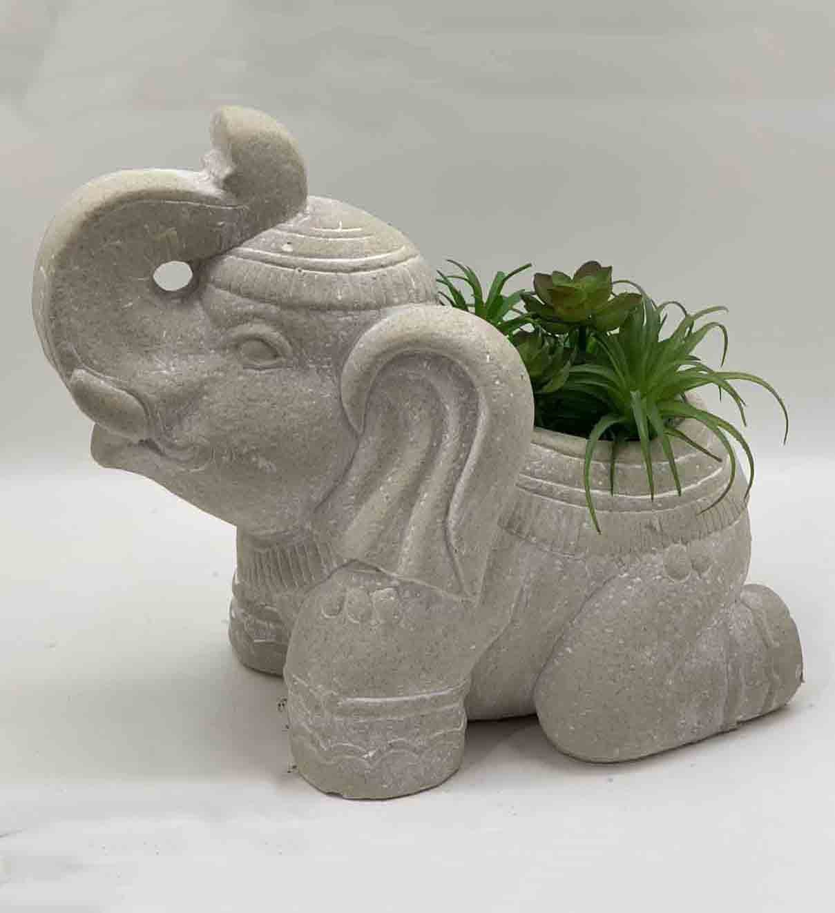 17" Cream Elephant with Succulents Indoor Outdoor Statue