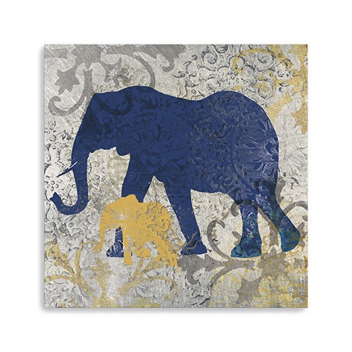 30" Exotic Blue and Gold Elephant Canvas Wall Art