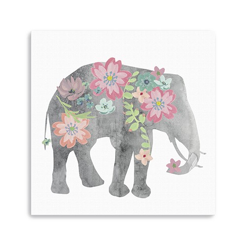20" Floral Elephant Canvas Wall Art