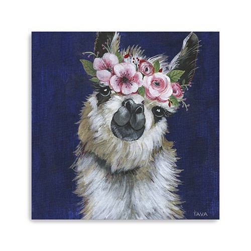 30" Watercolor Flower Llama Canvas Wall Art