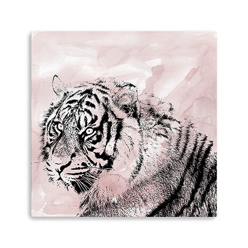 30" Pink Crouching Tiger Canvas Wall Art