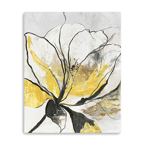 30" Modern Yellow and Black Flower Canvas Wall Art