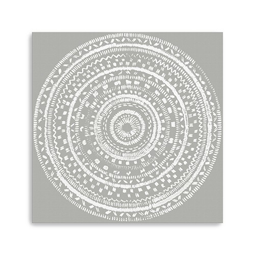 20" Boho White Mandala on a Grey Canvas Wall Art