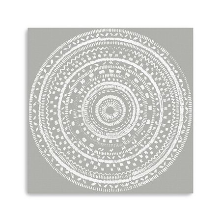 30" Boho White Mandala on a Grey Canvas Wall Art
