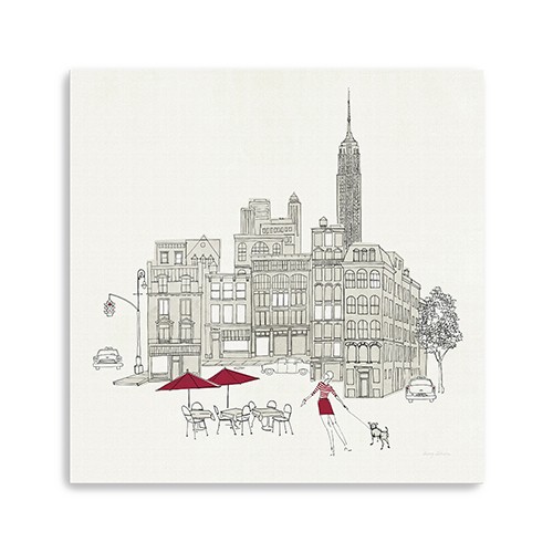 20" NYC CafT Line Work with Red Accents Canvas Wall Art