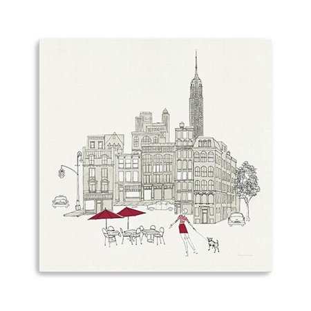 30" NYC CafT Line Work with Red Accents Canvas Wall Art
