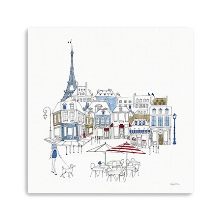 20" French CafT with Red and Blue Accents Canvas Wall Art