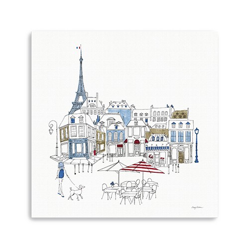 30" French CafT with Red and Blue Accents Canvas Wall Art