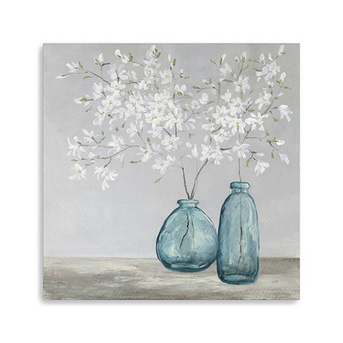 30" White Spring Flowers Canvas Wall Art