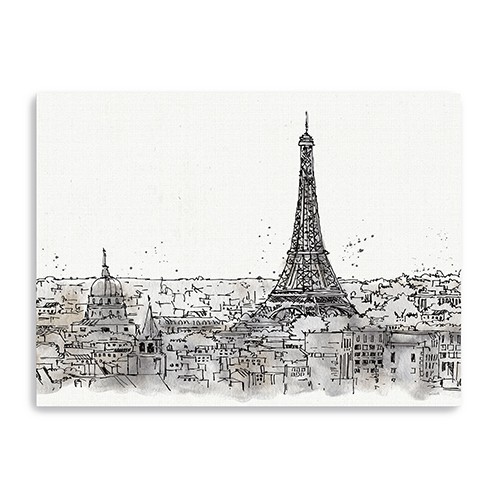 40" Monochrome Paris Rooftops Sketch Canvas Wall Art