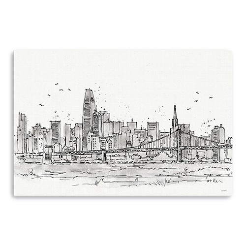 24" Monochrome City Skyline Sketch Canvas Wall Art