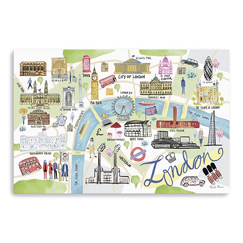 36" Fun Illustrated London Map Canvas Wall Art