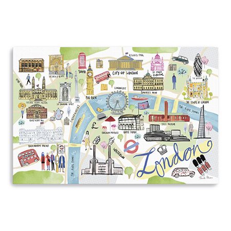 48" Fun Illustrated London Map Canvas Wall Art