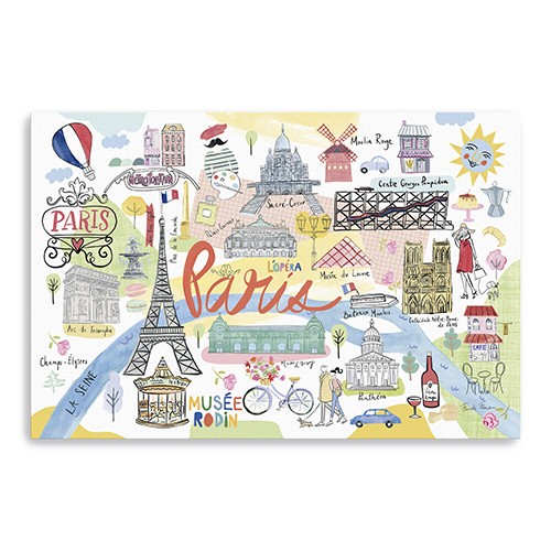 36" Fun Illustrated Paris Map Canvas Wall Art