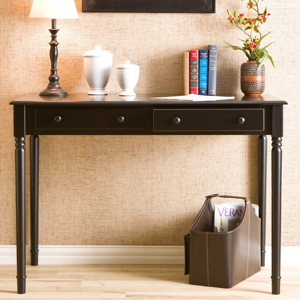 Satin Black Desk with Drawers