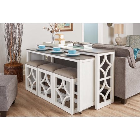 Stylish White Multi Functional Five Piece Sofa Table Bar Set