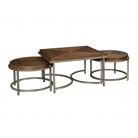 Brown Wood and Metal Geo Coffee Table and End Tables Three Piece Set