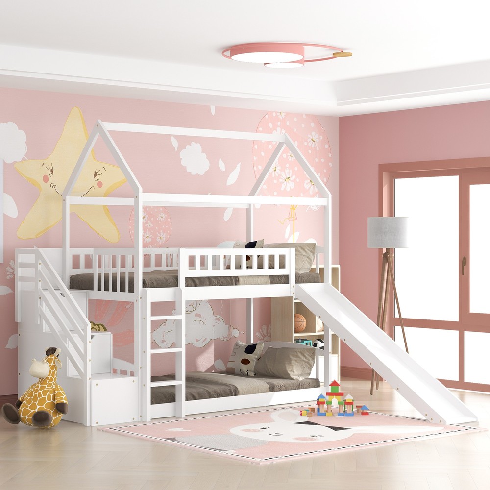 White Twin Over Twin Playhouse Styled Bunk Bed
