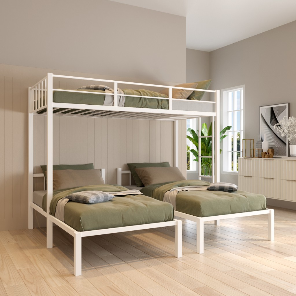 White Triple Twin Metal Bunk Bed that can be Separated