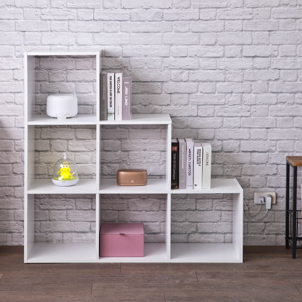 Classic White Finish Six Cubby Stepped Bookcase