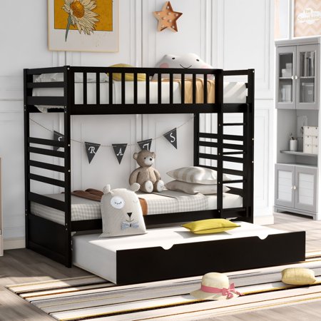 Brown Twin Over Twin Bunk Bed with Trundle