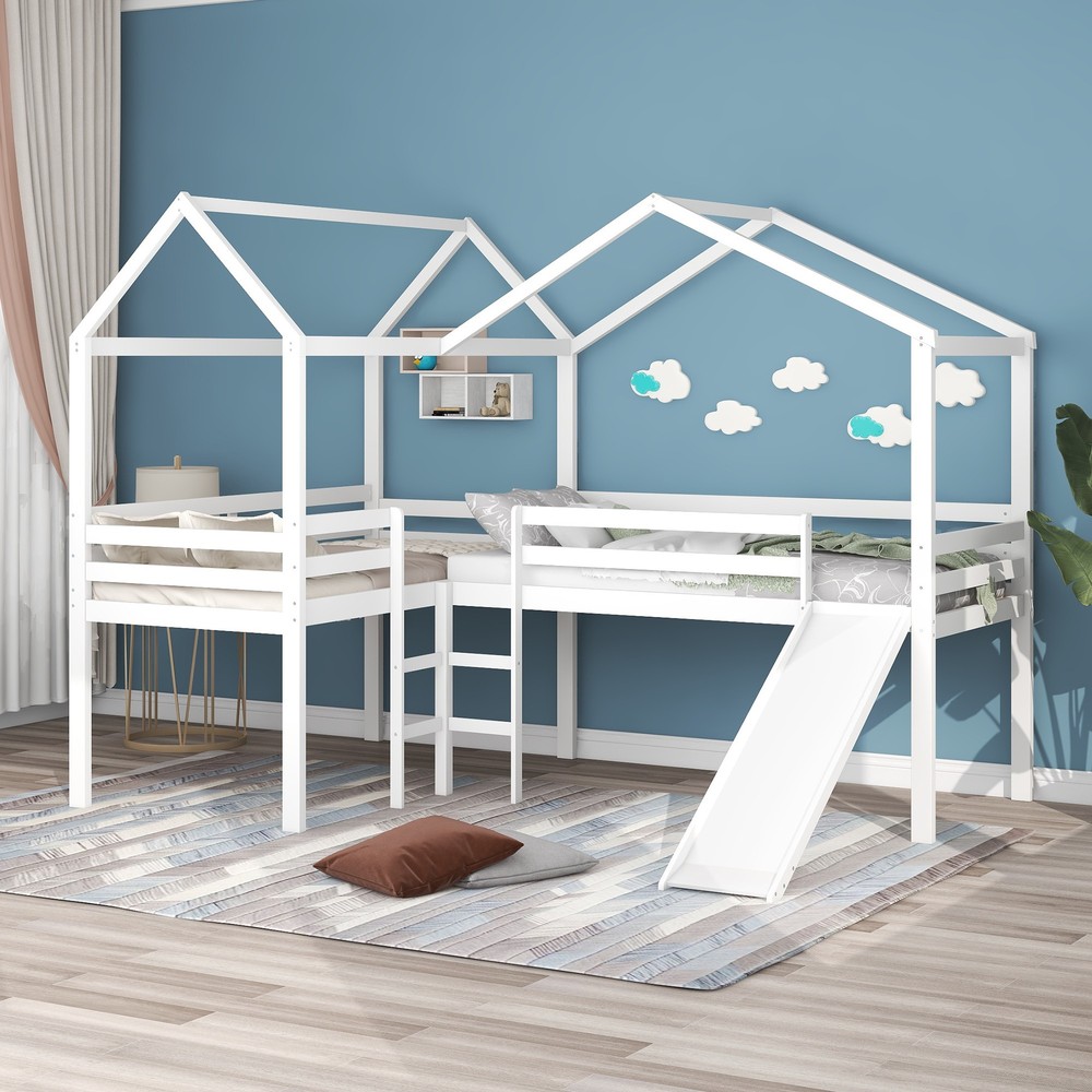 White L Shaped Double Twin Loft Bed