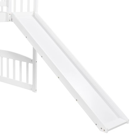 White Twin Size Stairway Loft Bed With Slide