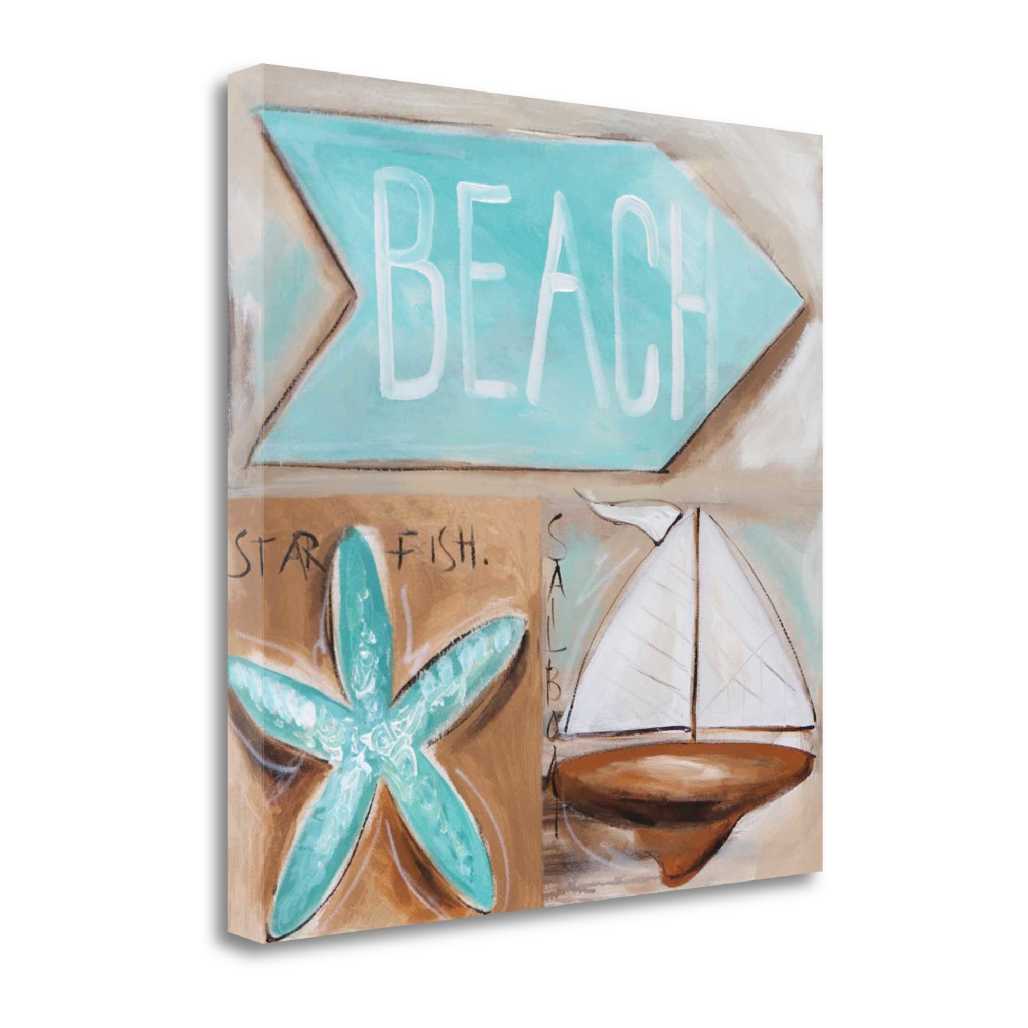 35" Starfish Sailboat and Beach Sign Giclee Wrap Canvas Wall Art