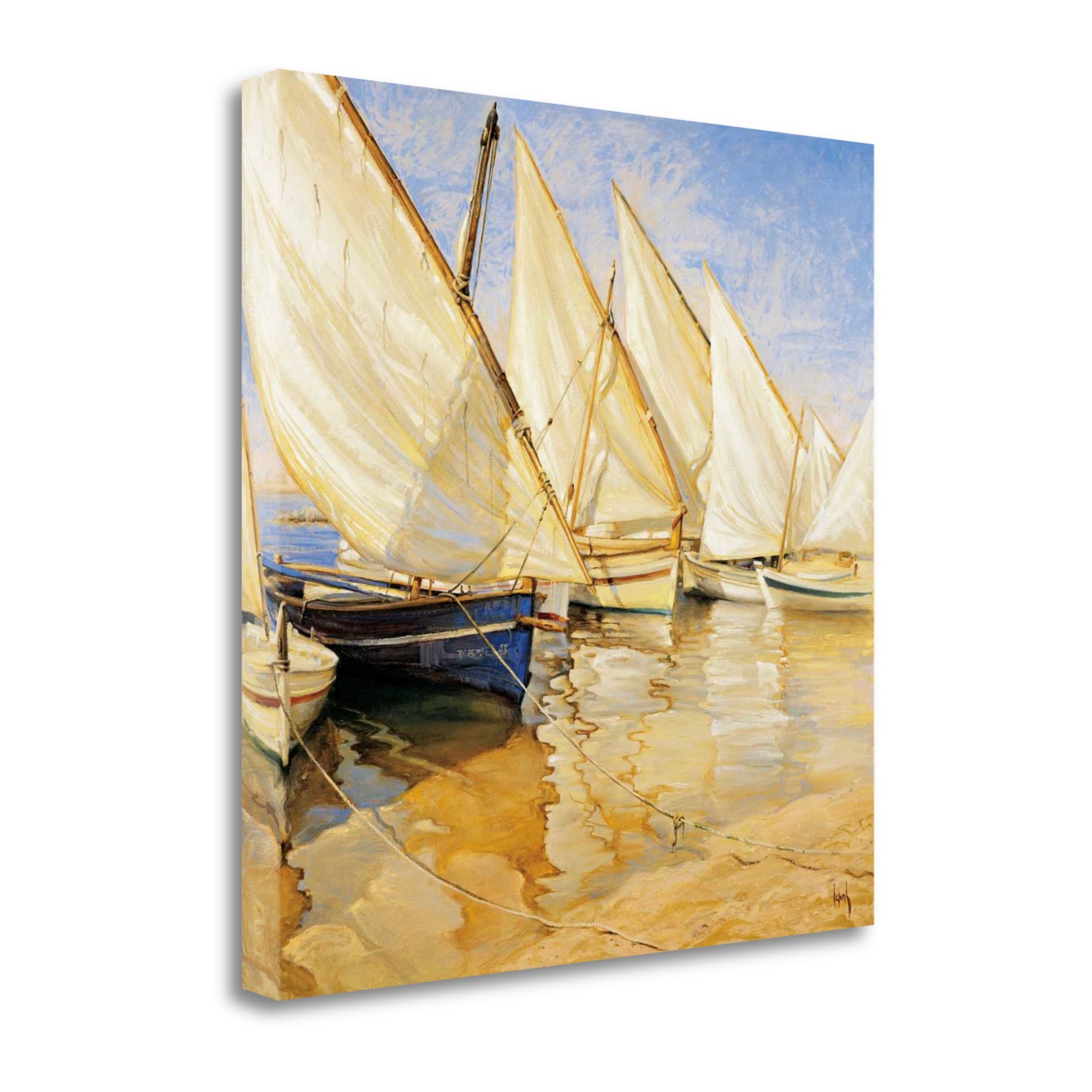 35" Fleet of Boats with Open White Sails Giclee Wrap Canvas Wall Art