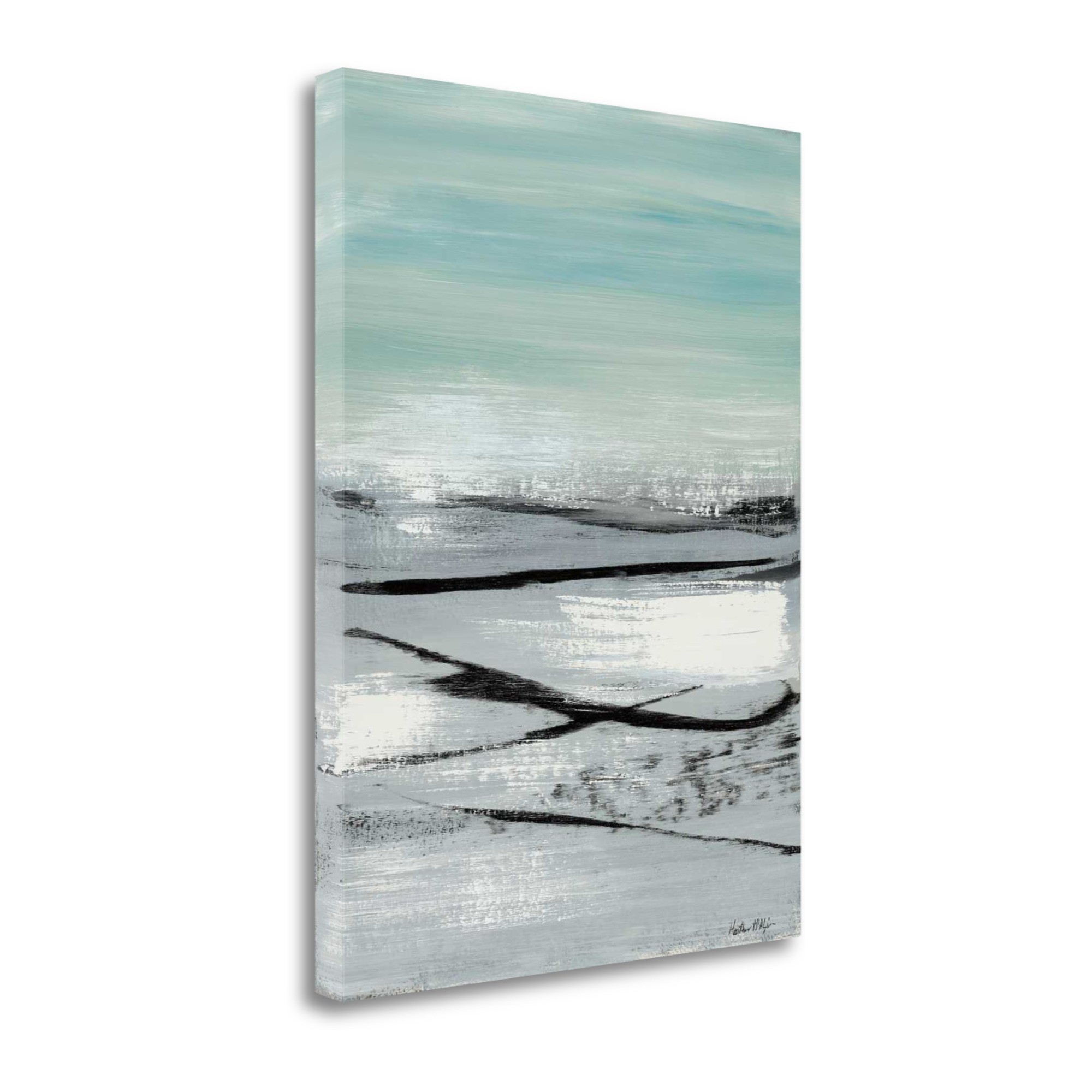 35" Blue Abstract Beach Painting Giclee Print on Gallery Wrap Canvas Wall Art