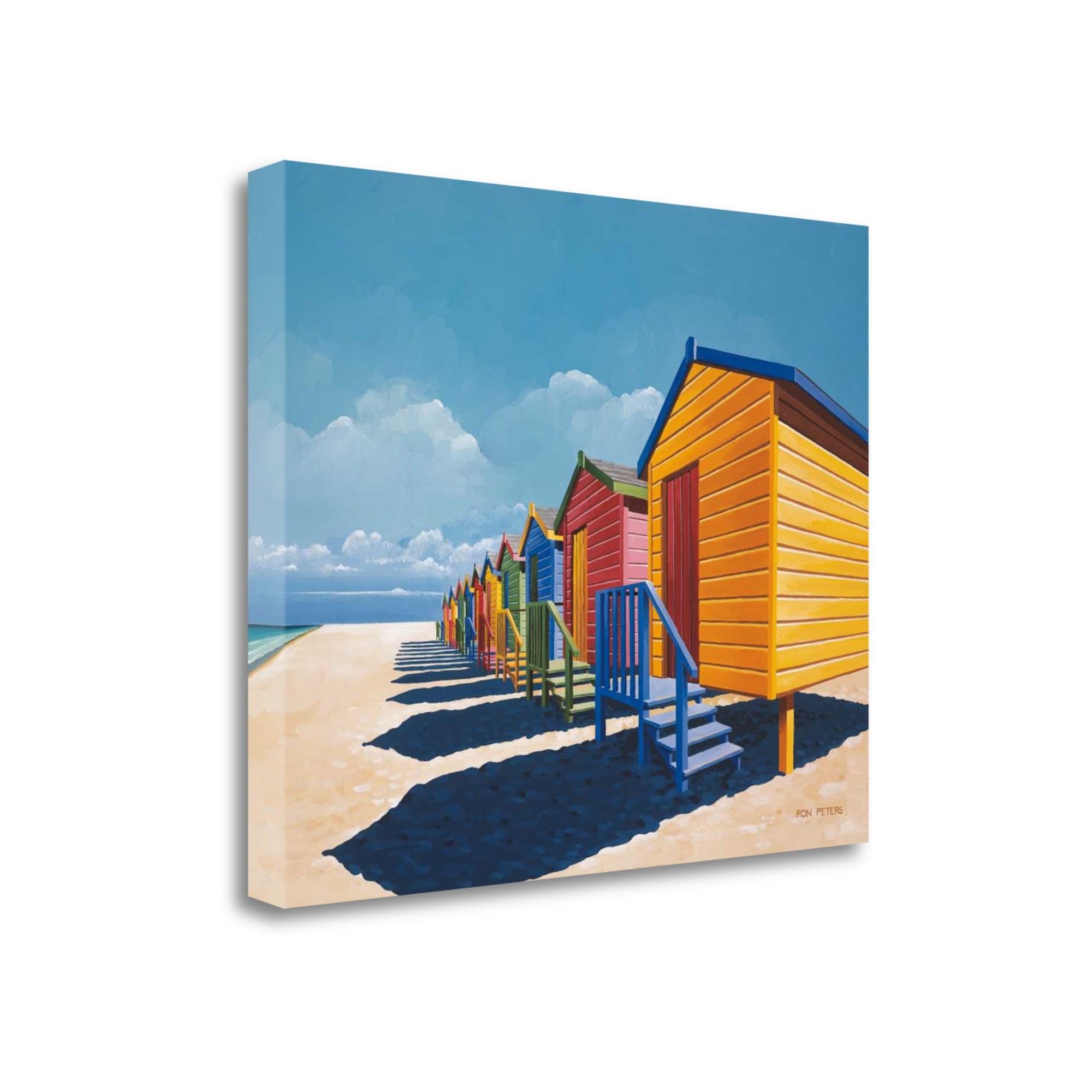43" Bright Beach Huts Giclee Print on Gallery Wrap Canvas Wall Art