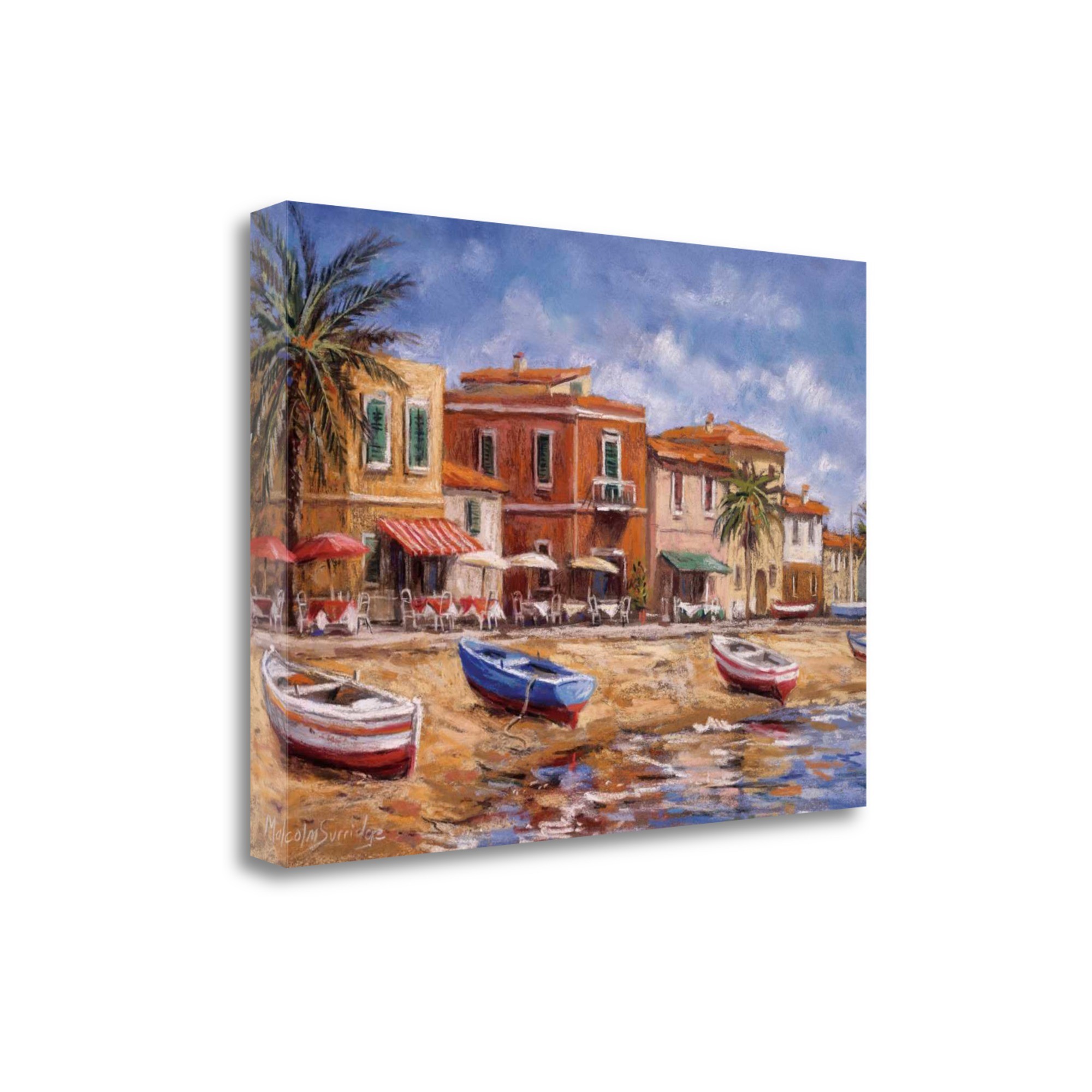 47" Coastal Beach Front Cafes and Shops Print on Gallery Wrap Canvas Wall Art