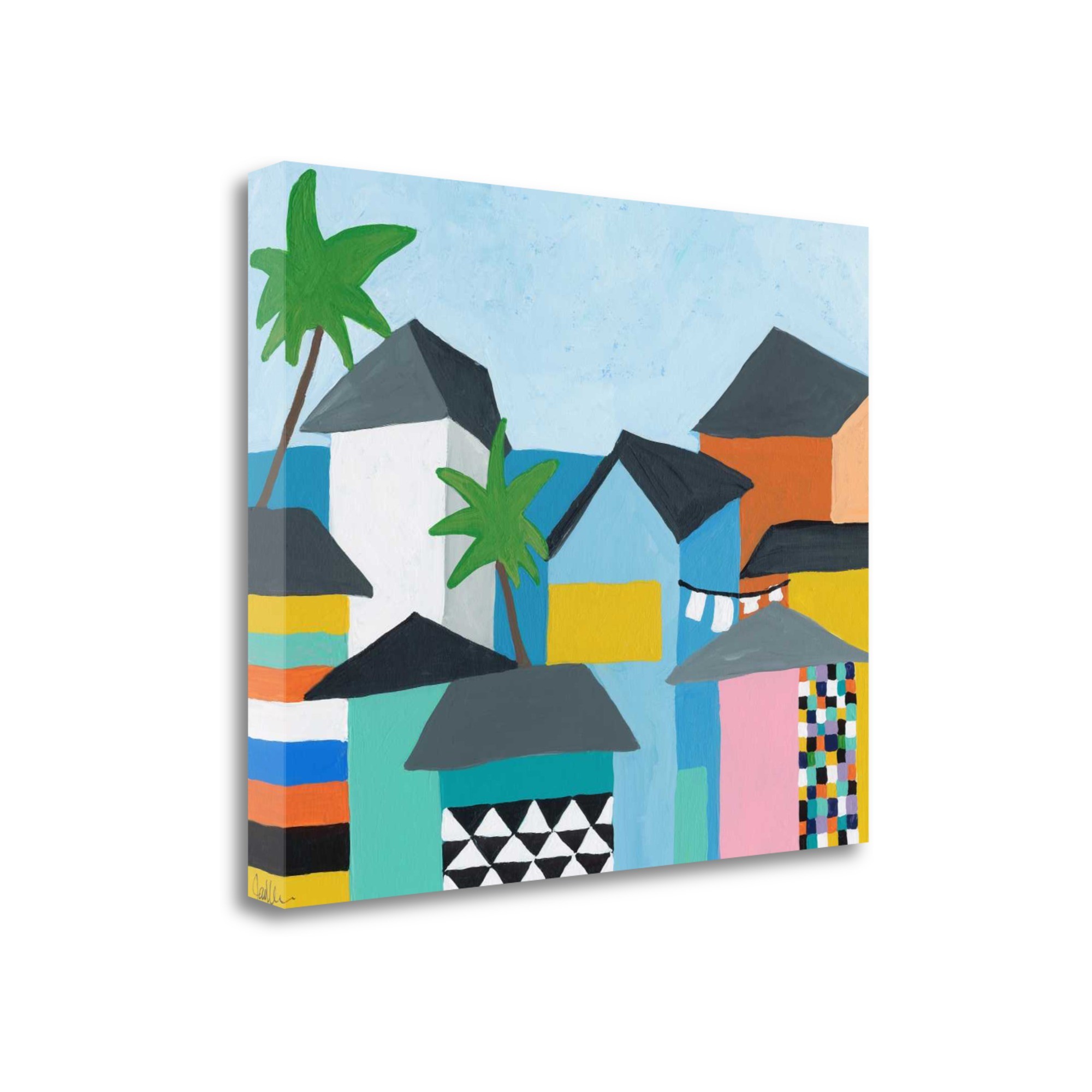 40" Colorful Beachfront Houses Print on Gallery Wrap Canvas Wall Art