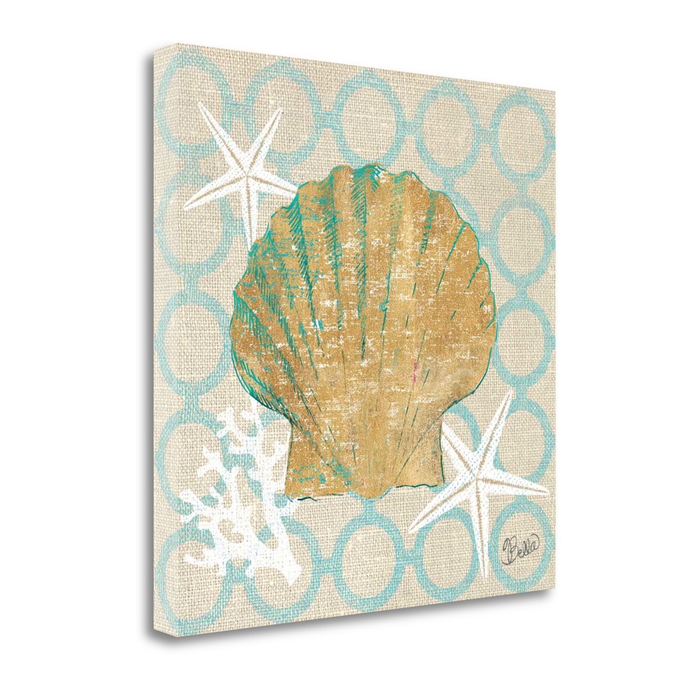 18" Beach Seashell on Linen Giclee Print on Gallery Wrap Canvas Wall Art
