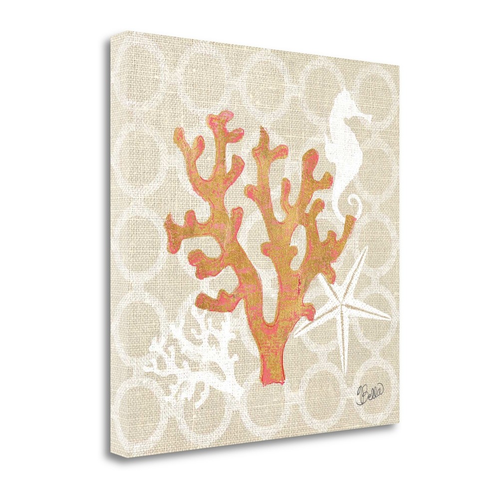 18" Orange Beach Coral on Linen Giclee Print on Gallery Wrap Canvas Wall Art