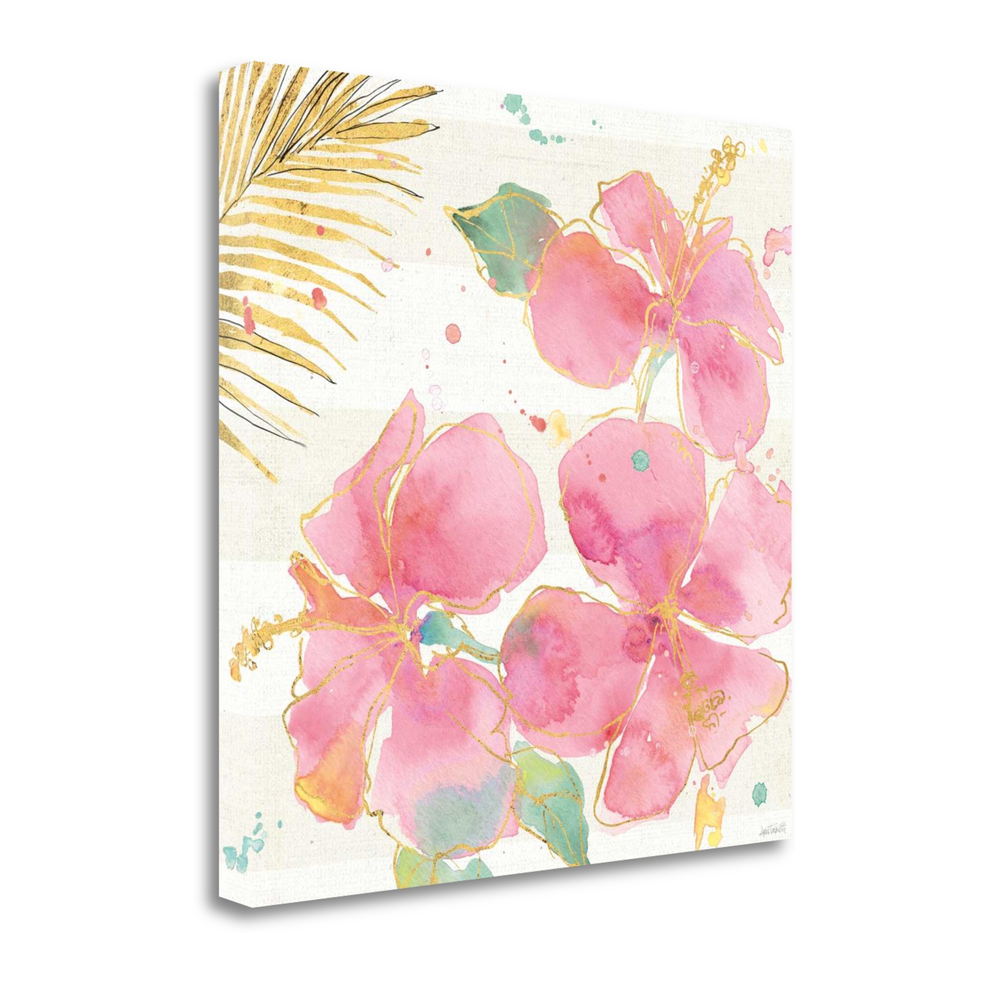 Watercolor Hibiscus Flowers 3 Giclee Wrap Canvas Wall Art