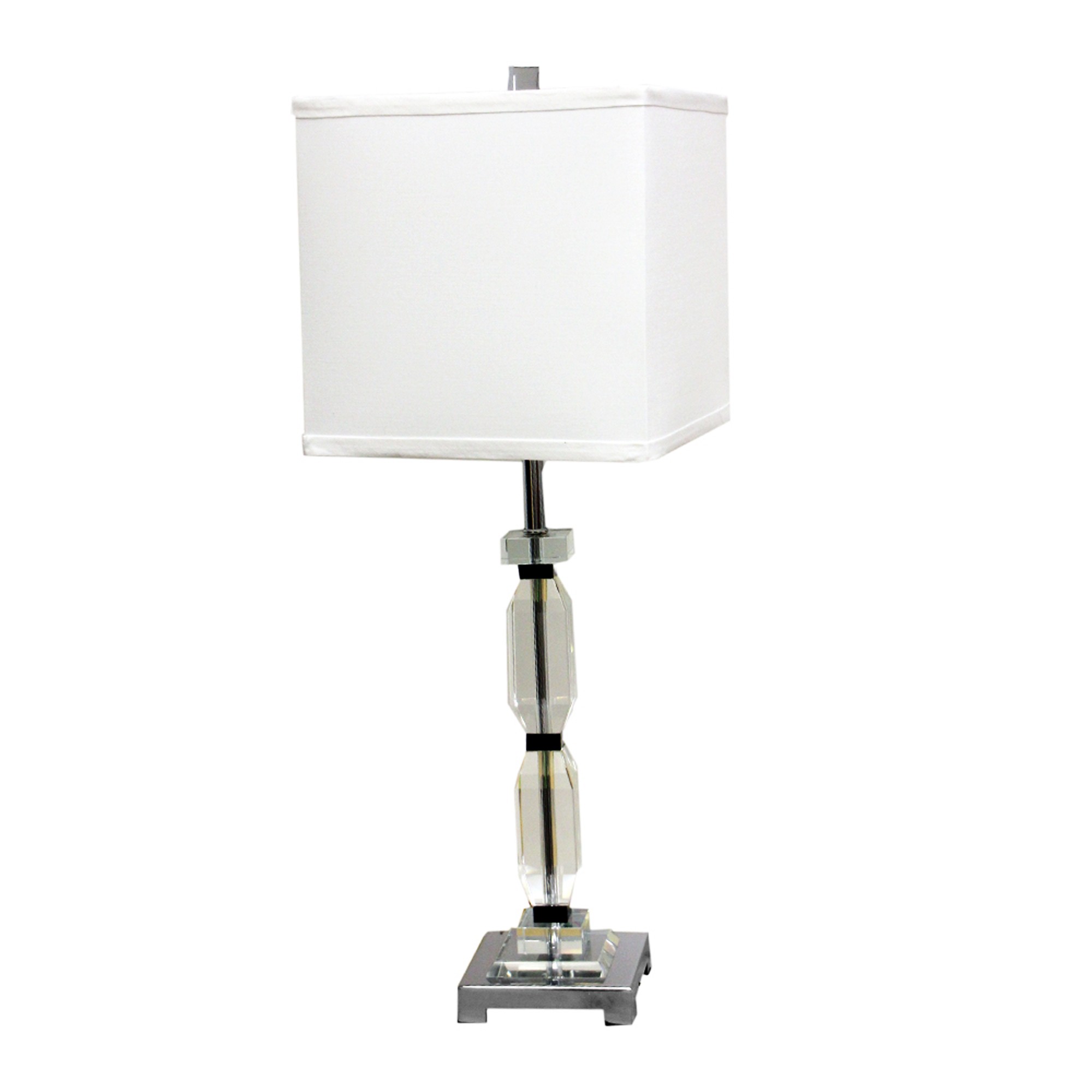 Crystal Stack Table Lamp with White Fabric Shade