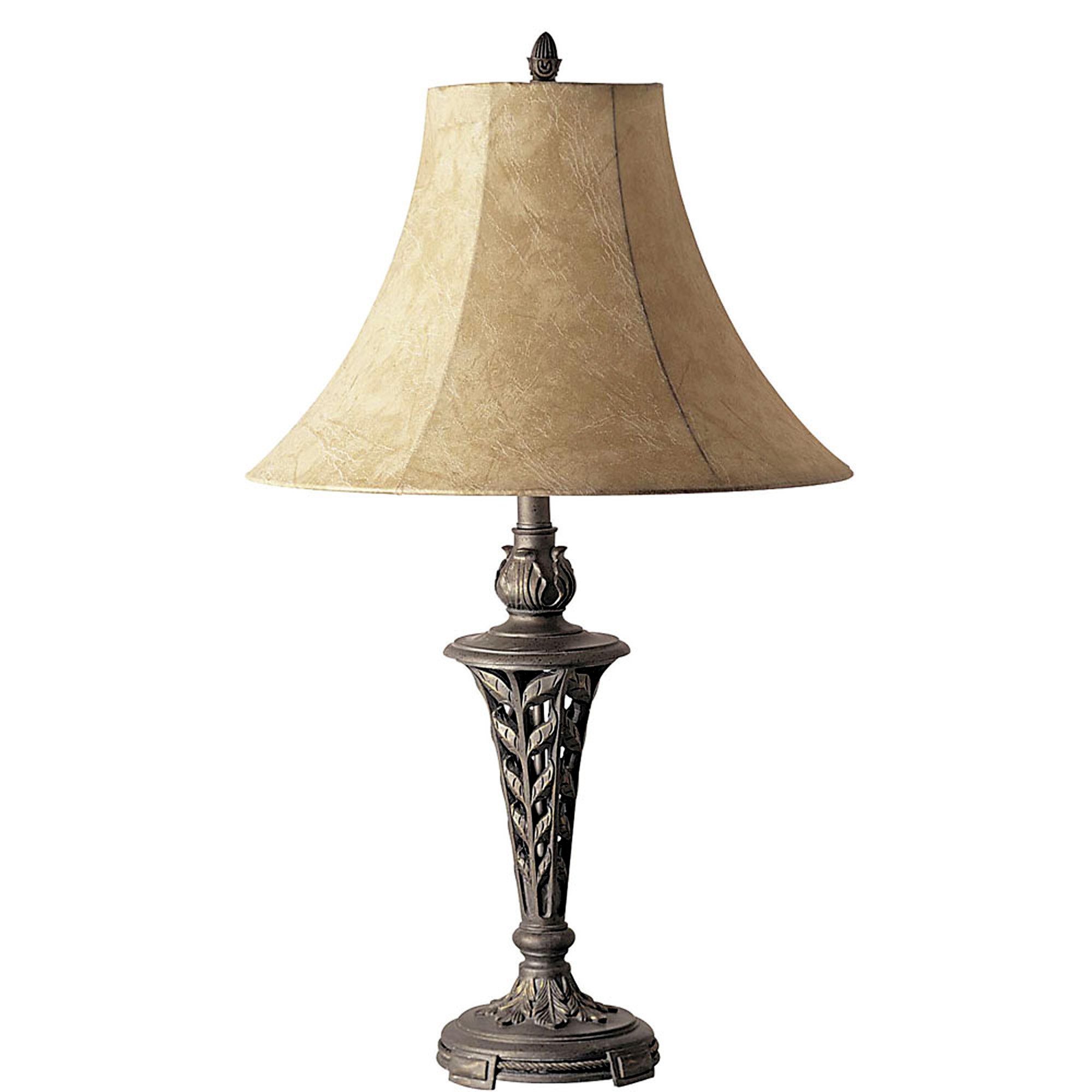 Carved Antique Bronze Table Lamp with Textured Shade