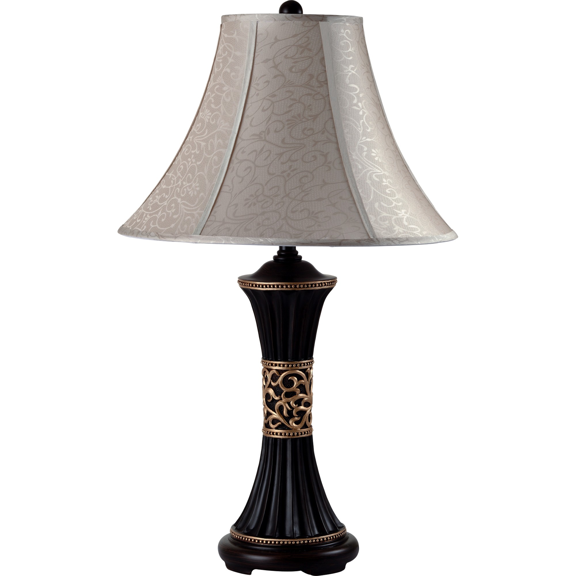 Black Table Lamp with Patterned Fabric Shade