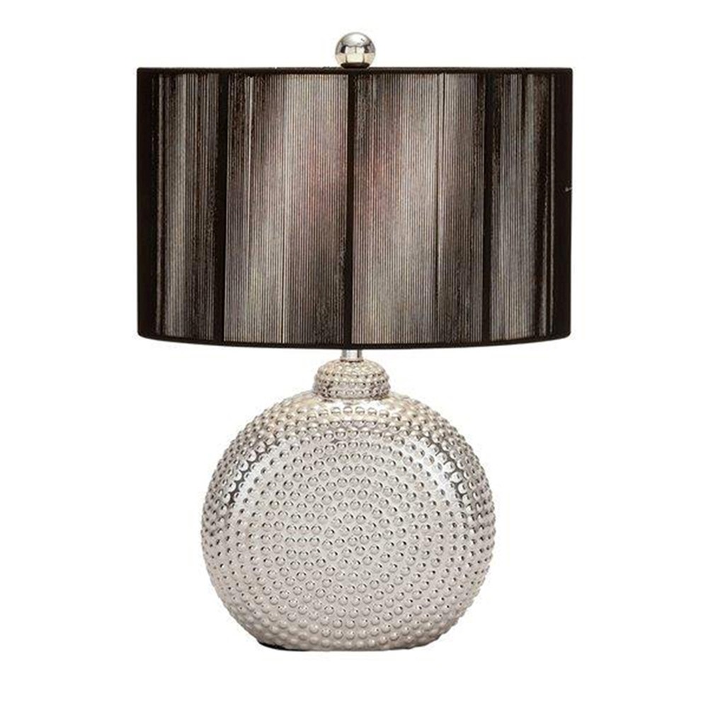 Hammered Silver Table Lamp with Textured Brown Shade