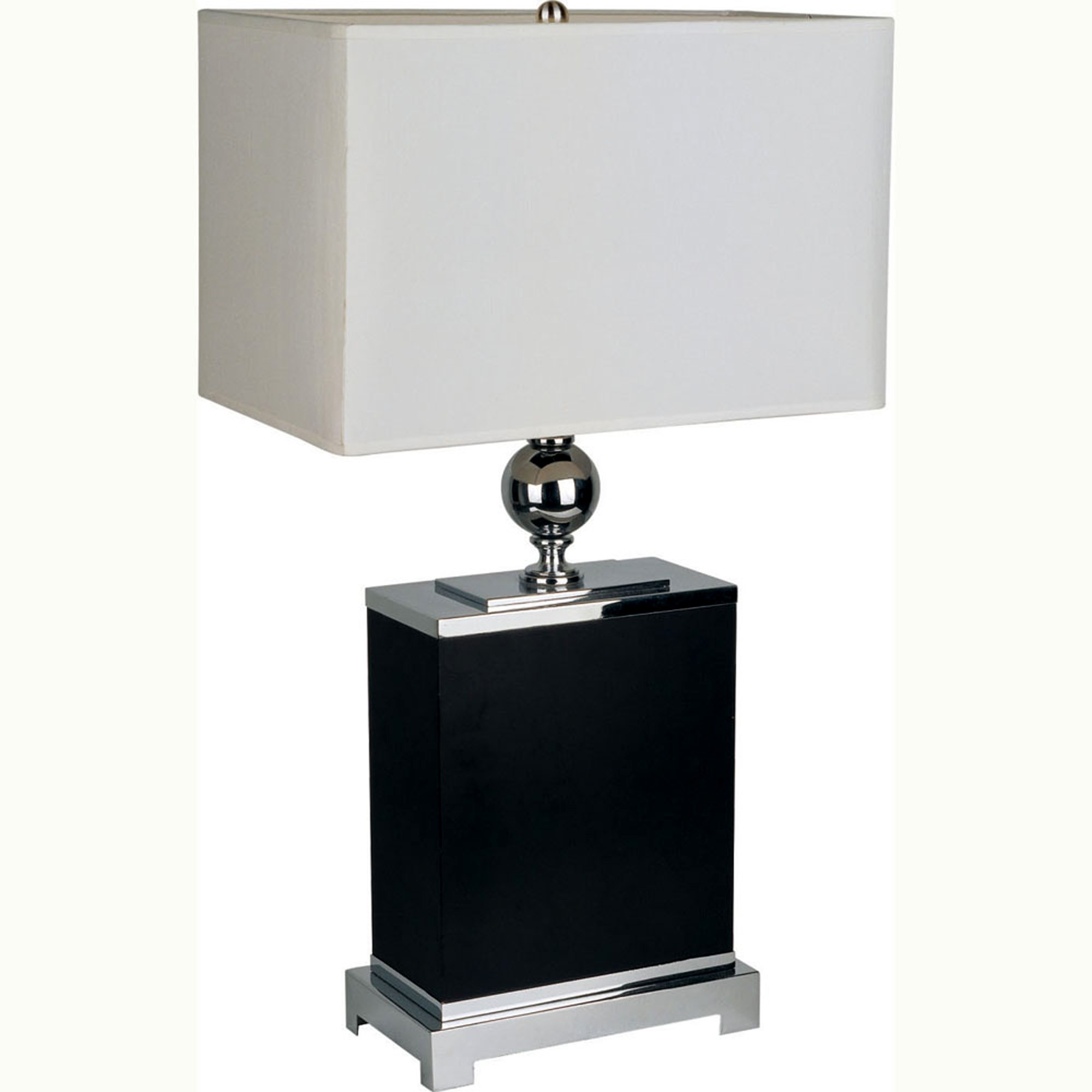 Modern Silver and Black Metal Table Lamp with White Shade