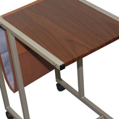 Modern Brown Faux Woodgrain Metal Laptop Cart Desk