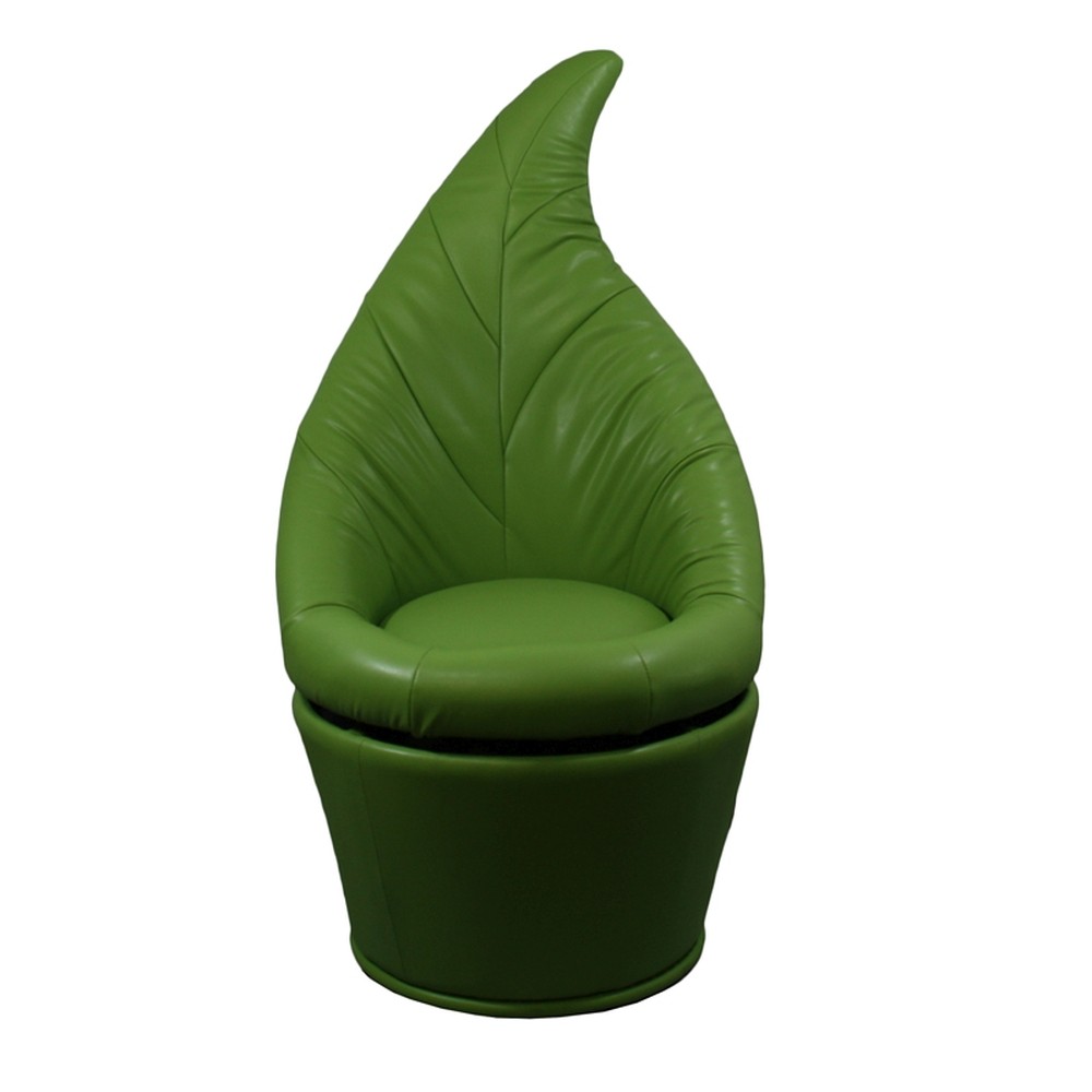 48" Green Faux Leather Leaf Back Swivel Armless Accent Chair
