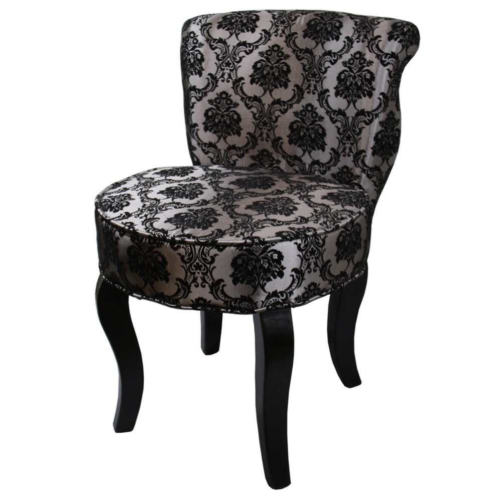 Modern Wooden Chair with Patterned Gray and Black Design
