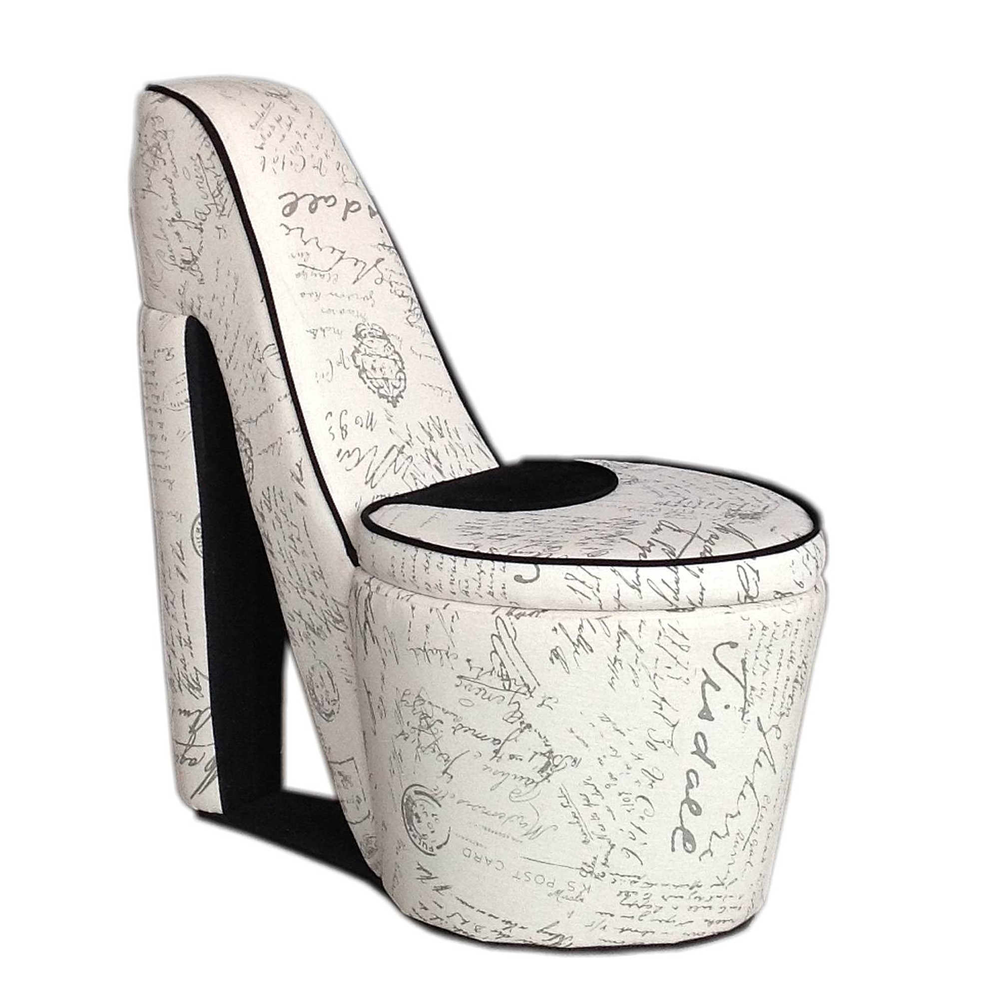 Glam Black and White All Over French Postcard High Heel Shoe Shaped Storage Chair